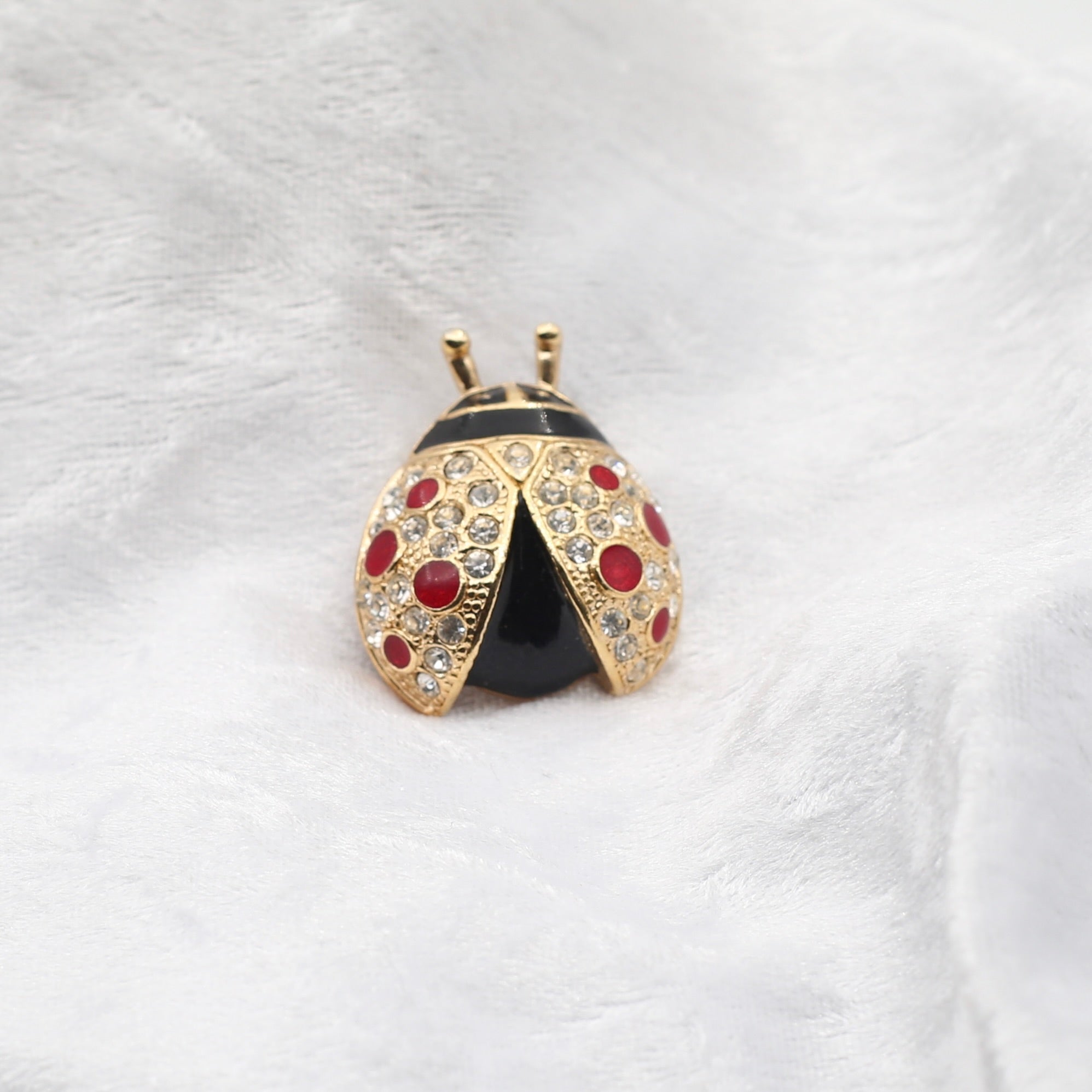 Cubic Zirconia with Red Stone Ladybug Brooch