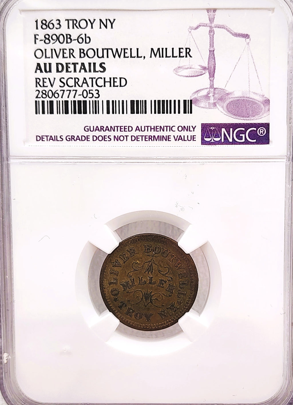 1863 Oliver Boutwell Civil War Token