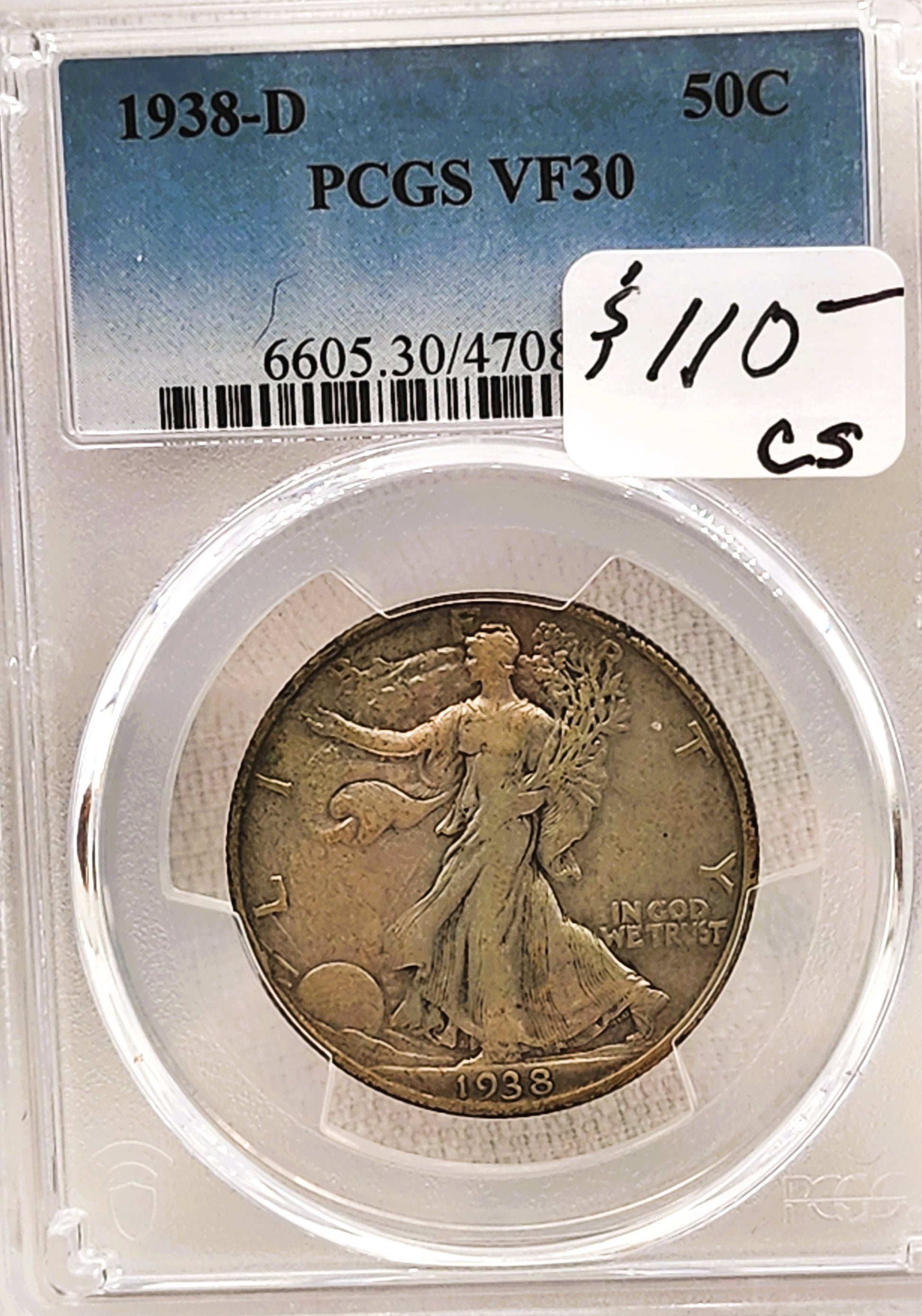 1938-D WALKING LIBERTY VF30