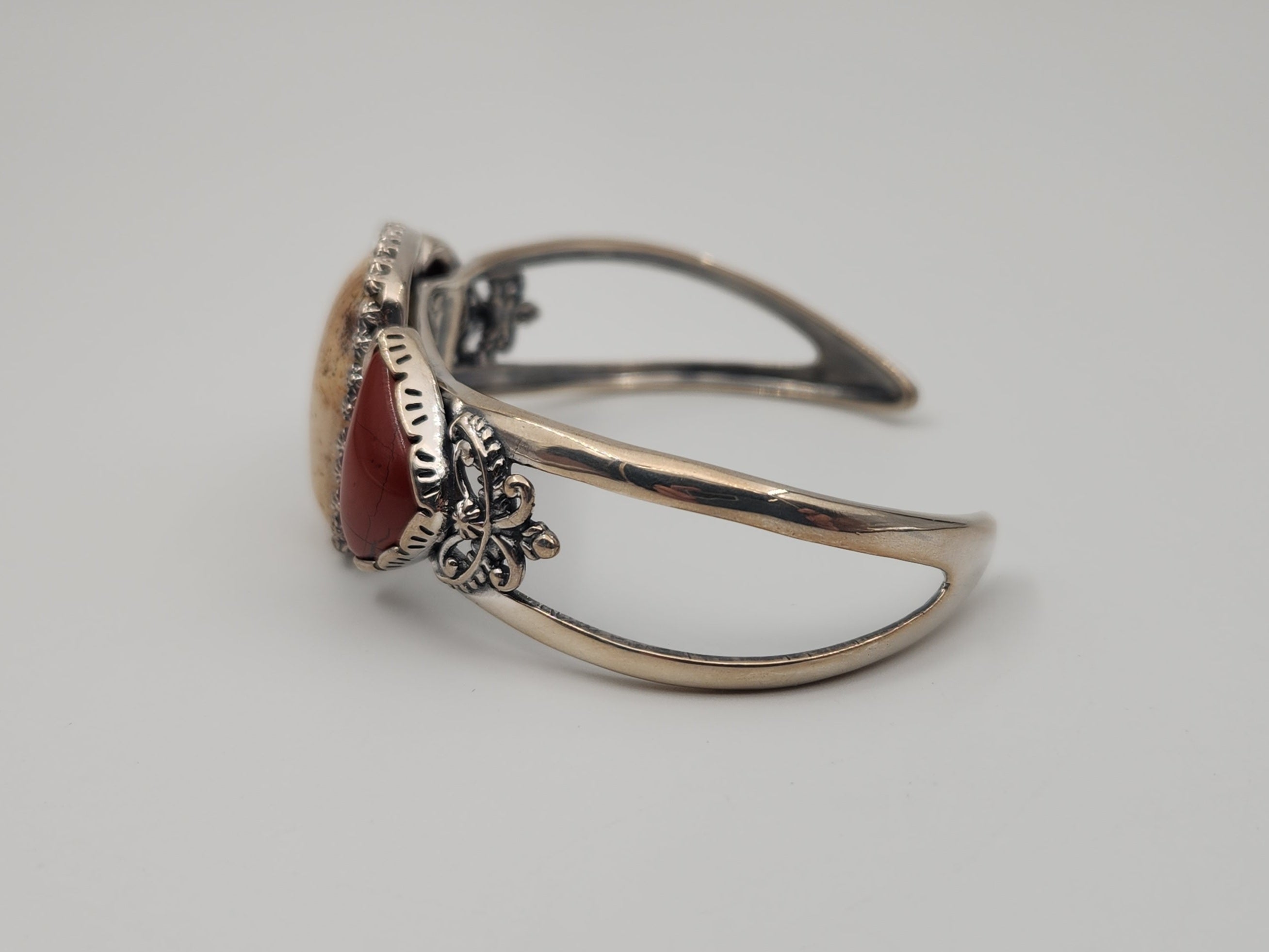 American West Quartzite &amp; Red Jasper Sterling Ring Cuff Bracelet 925
