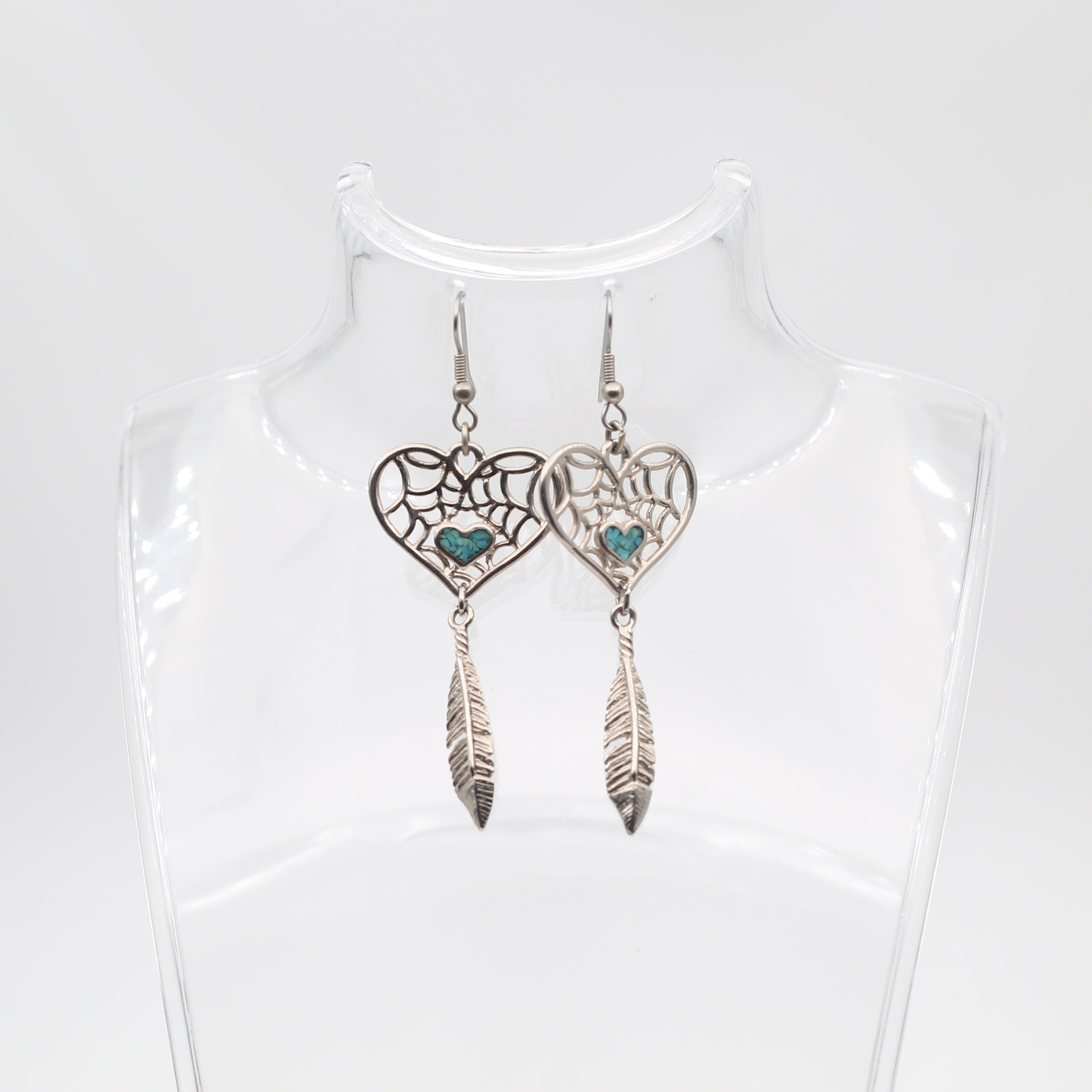 Turquoise Heart Shaped Dream Catcher Earrings