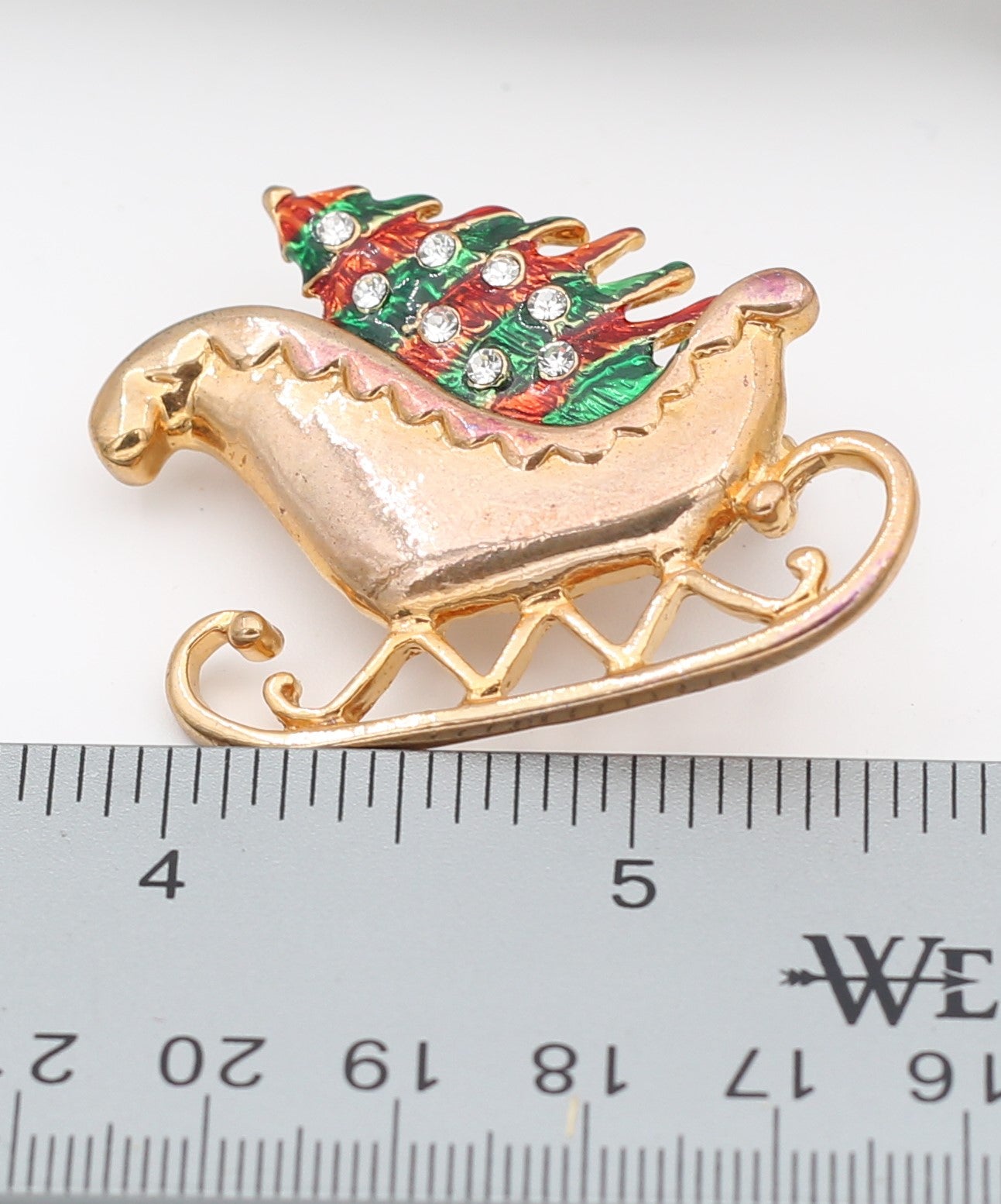 Christmas Sleigh with Christmas Tree Brooch Pin