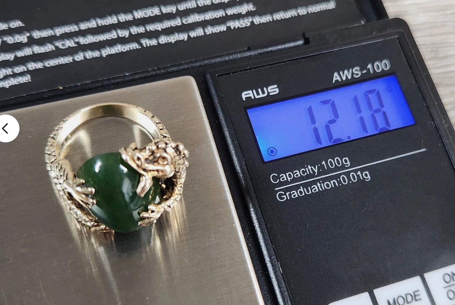 14k Yellow Gold Chinese Dragon Holding Green Jade Ring Size 6.5 Rock River Coins and Jewelry