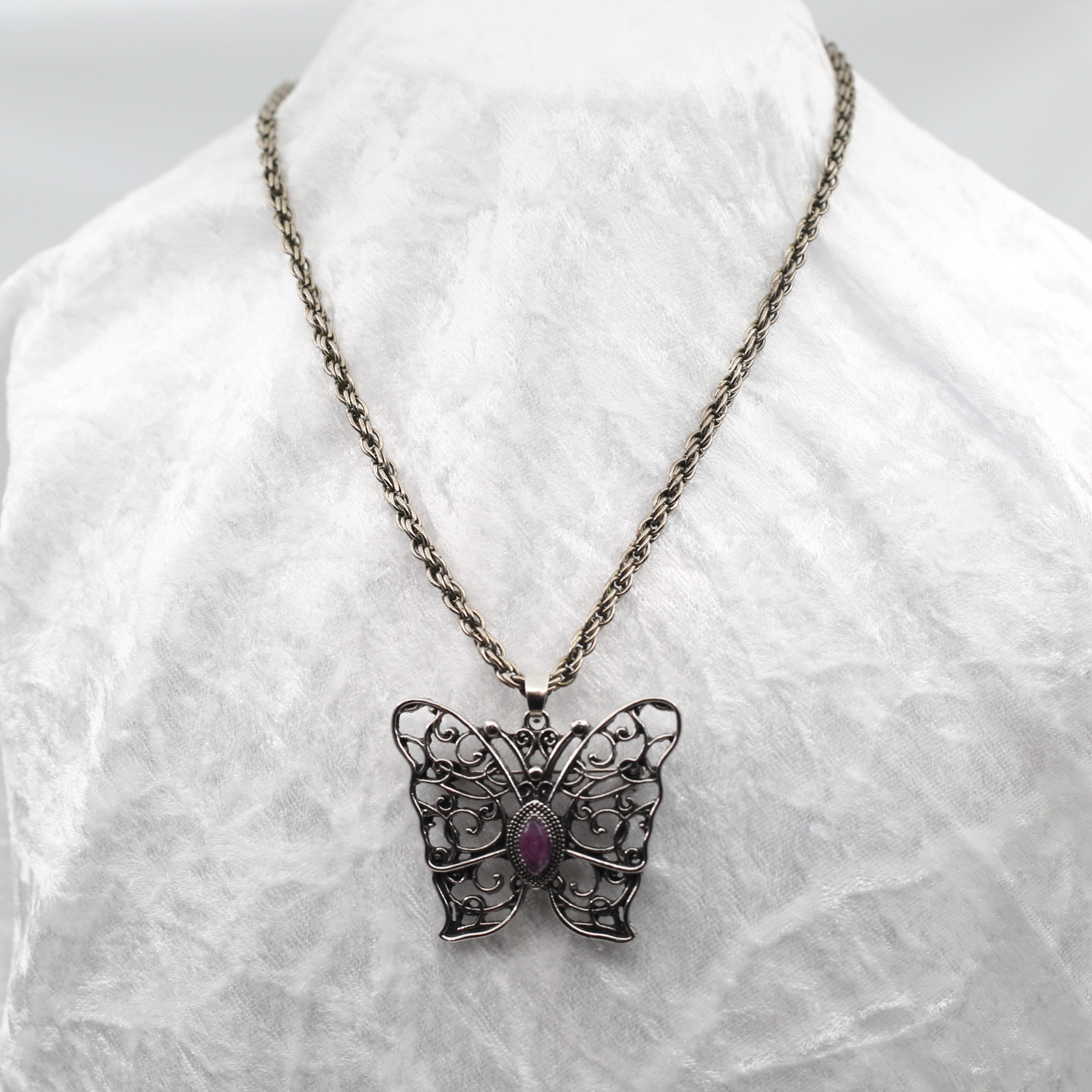 Vintage Butterfly Brooch Pendant Necklace