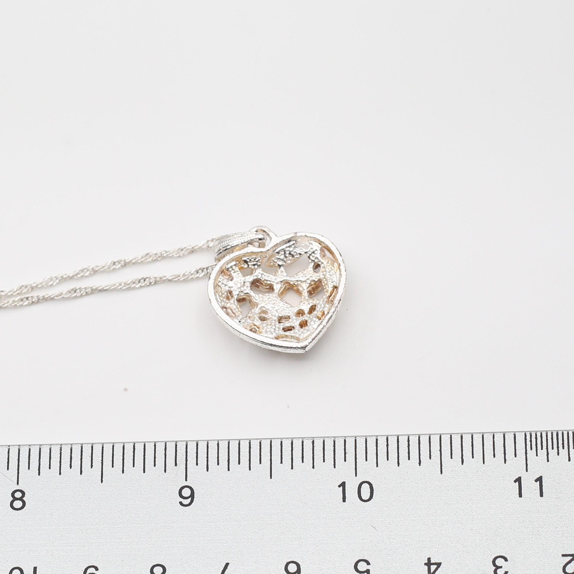 CZ Silver Tone Heart Shaped Pendant Necklace
