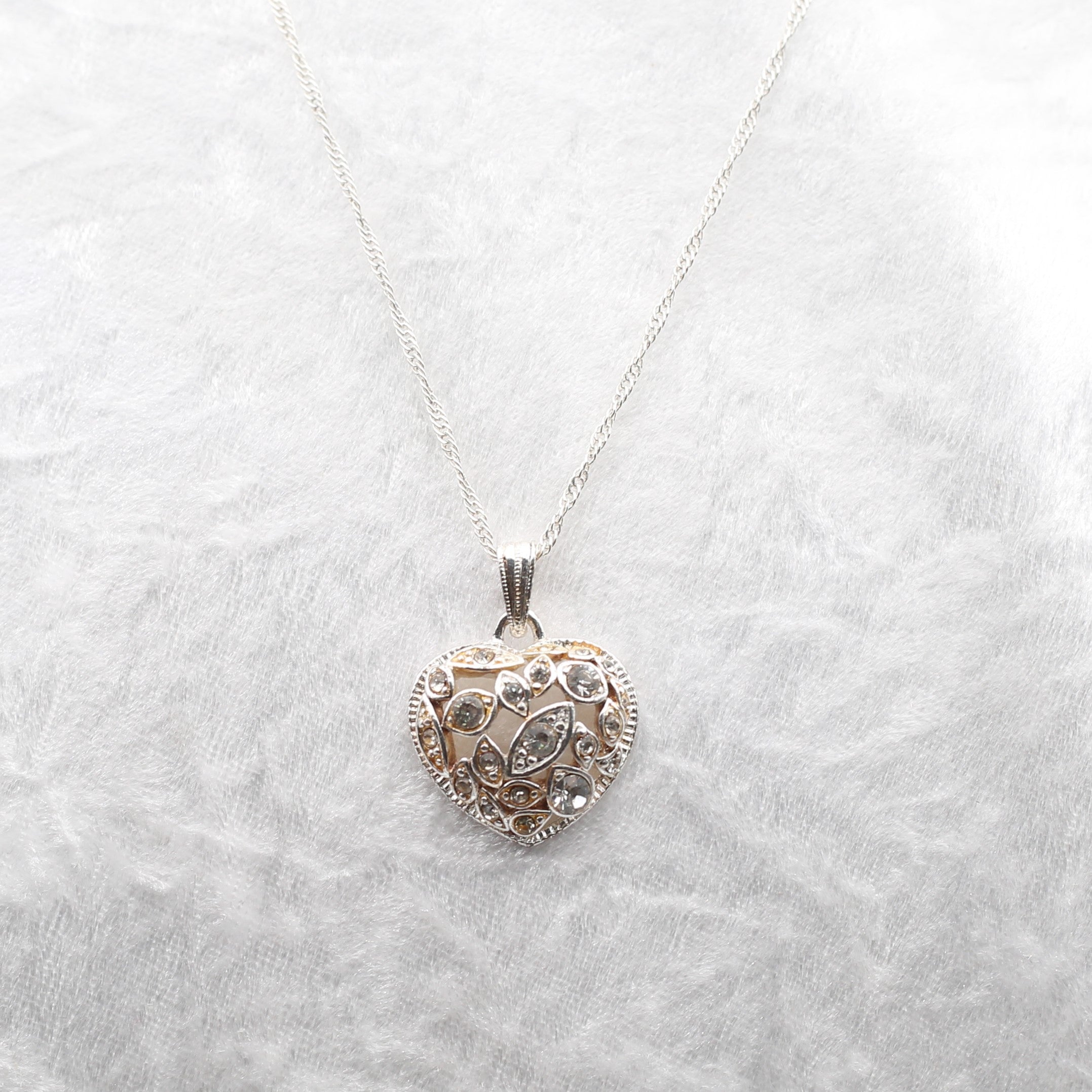 CZ Silver Tone Heart Shaped Pendant Necklace