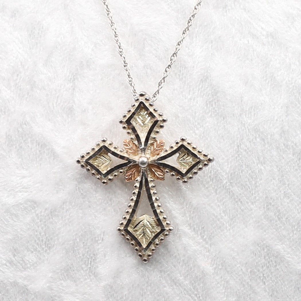 Sterling Silver Black Hills Gold Cross Necklace