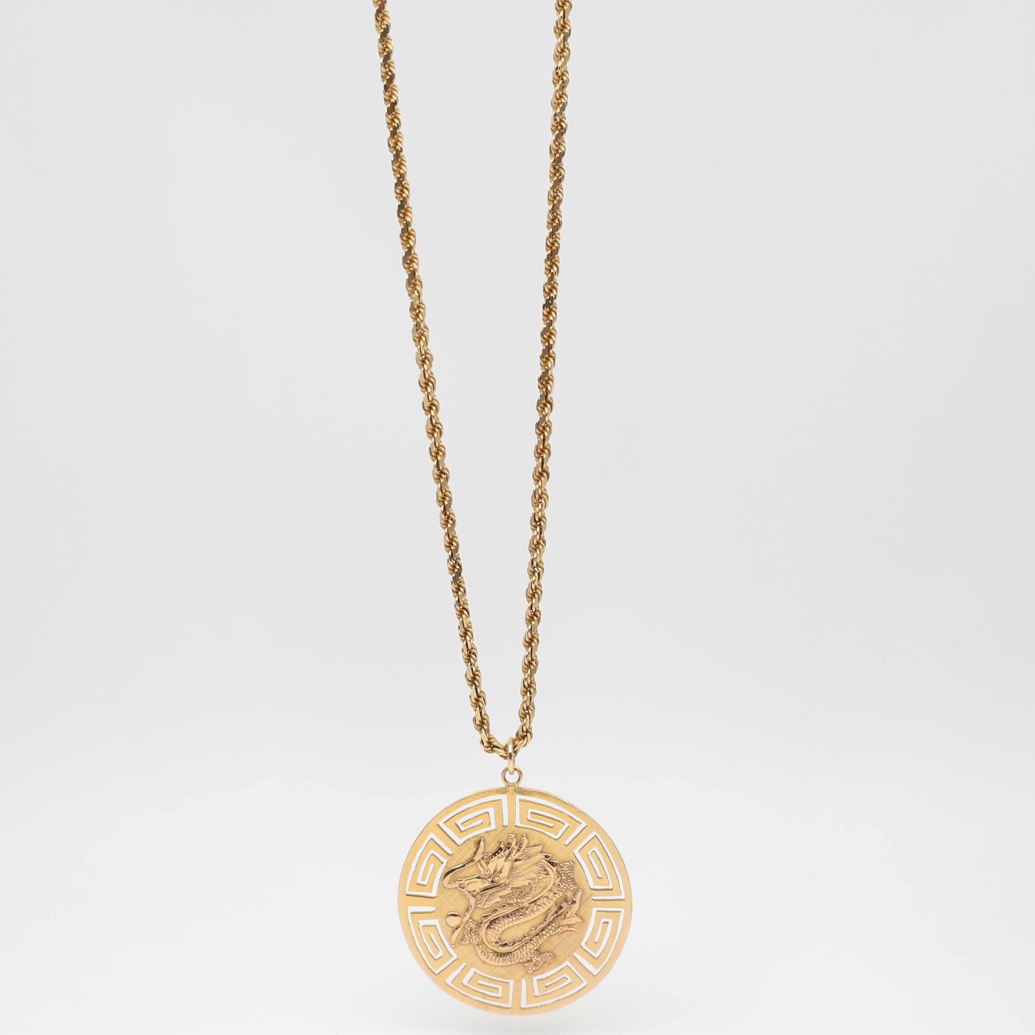 14K Gold Chinese Symbol Round Pendant Necklace