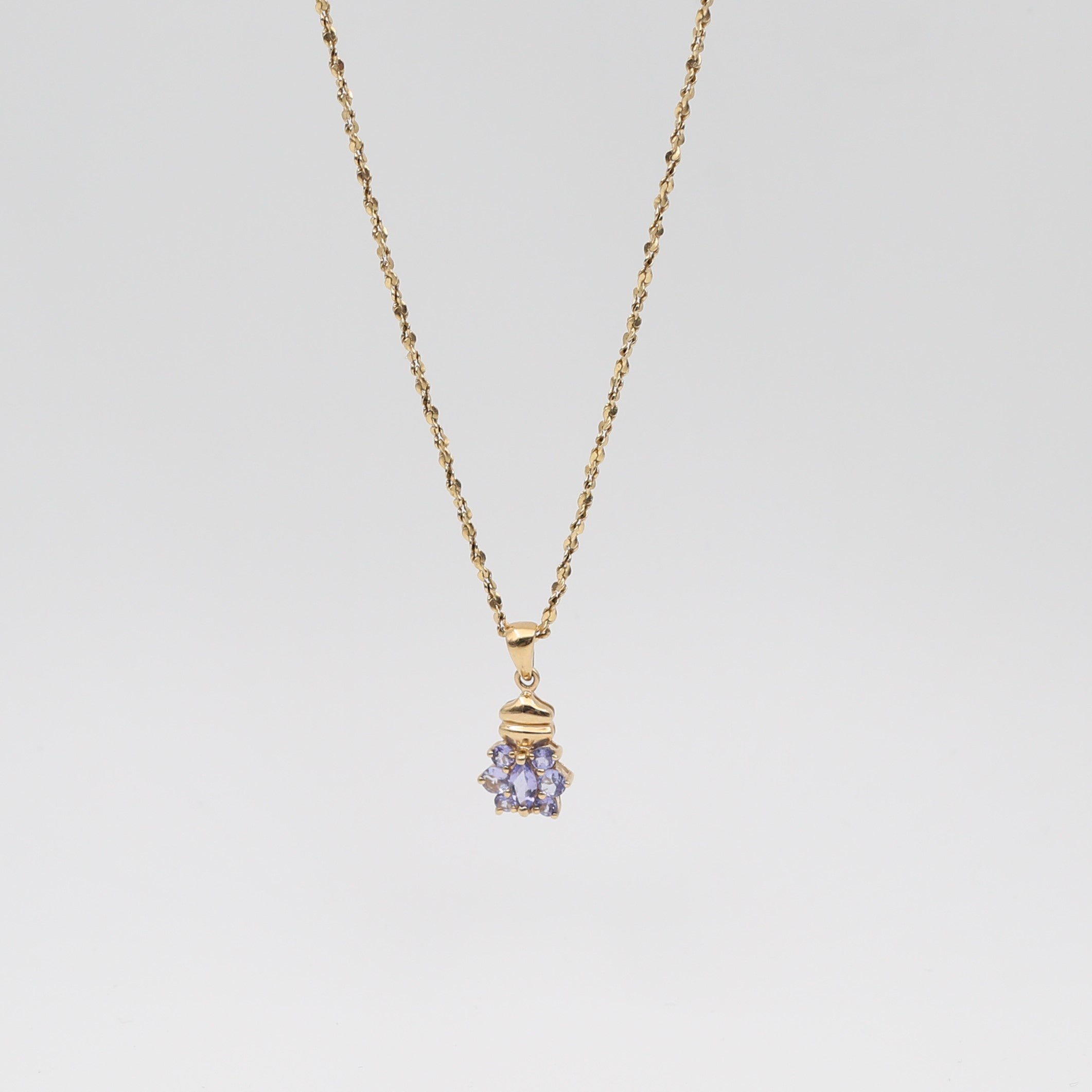 14K Gold Purple Flower Stone Necklace
