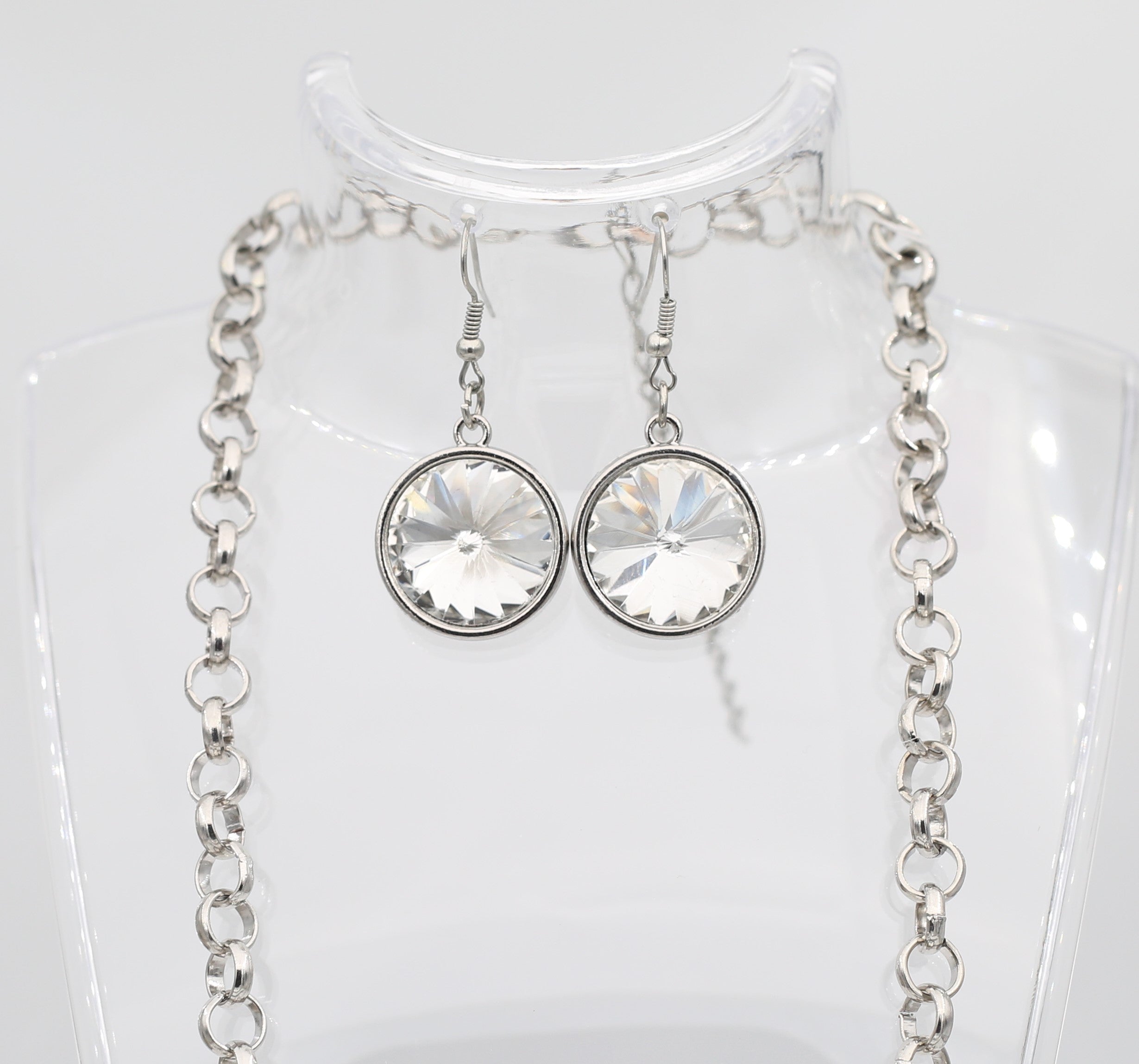 Silver Tone With Cubic Zirconia Diamond Earrings & Necklac