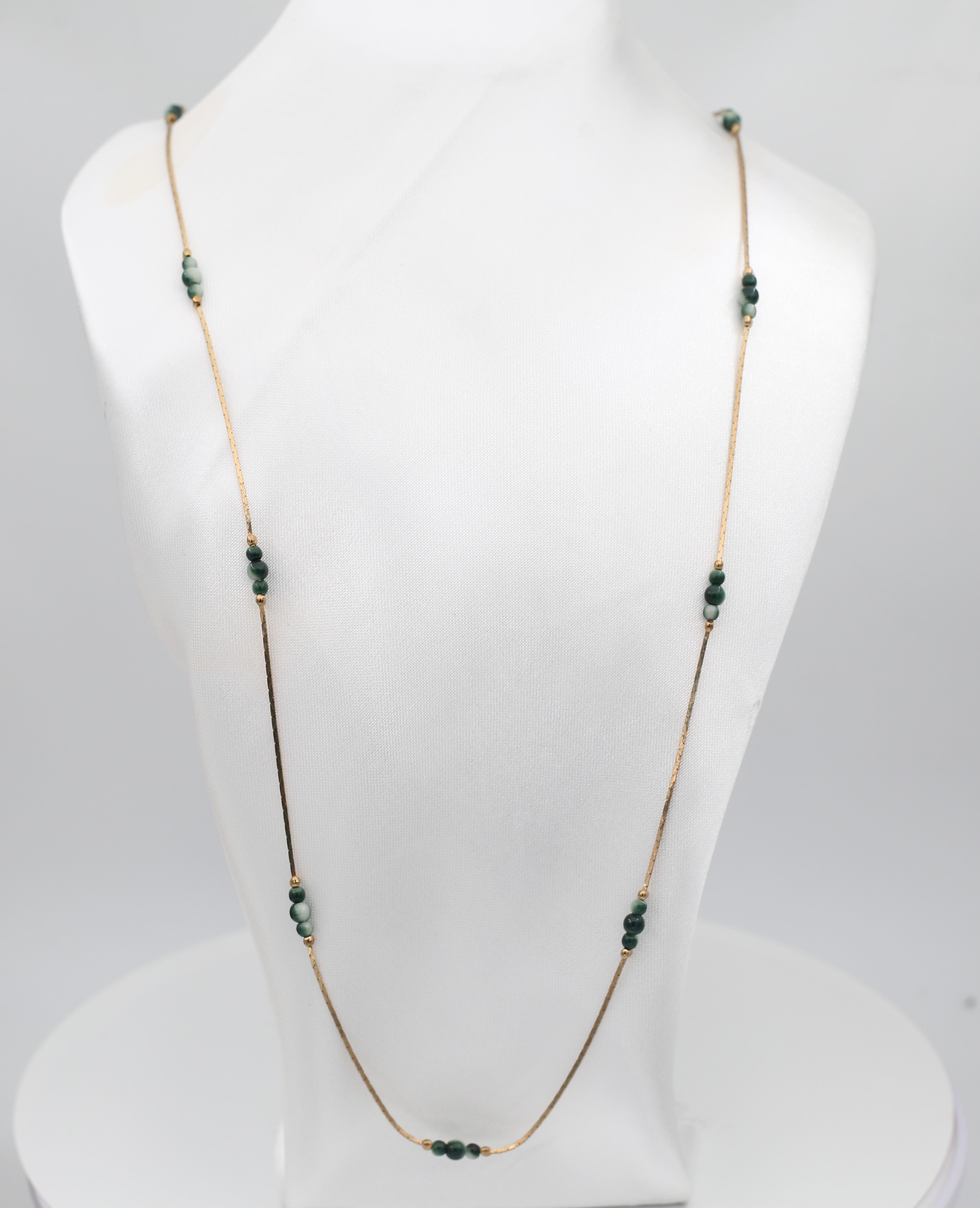 Gold tone Necklace with Green Beads