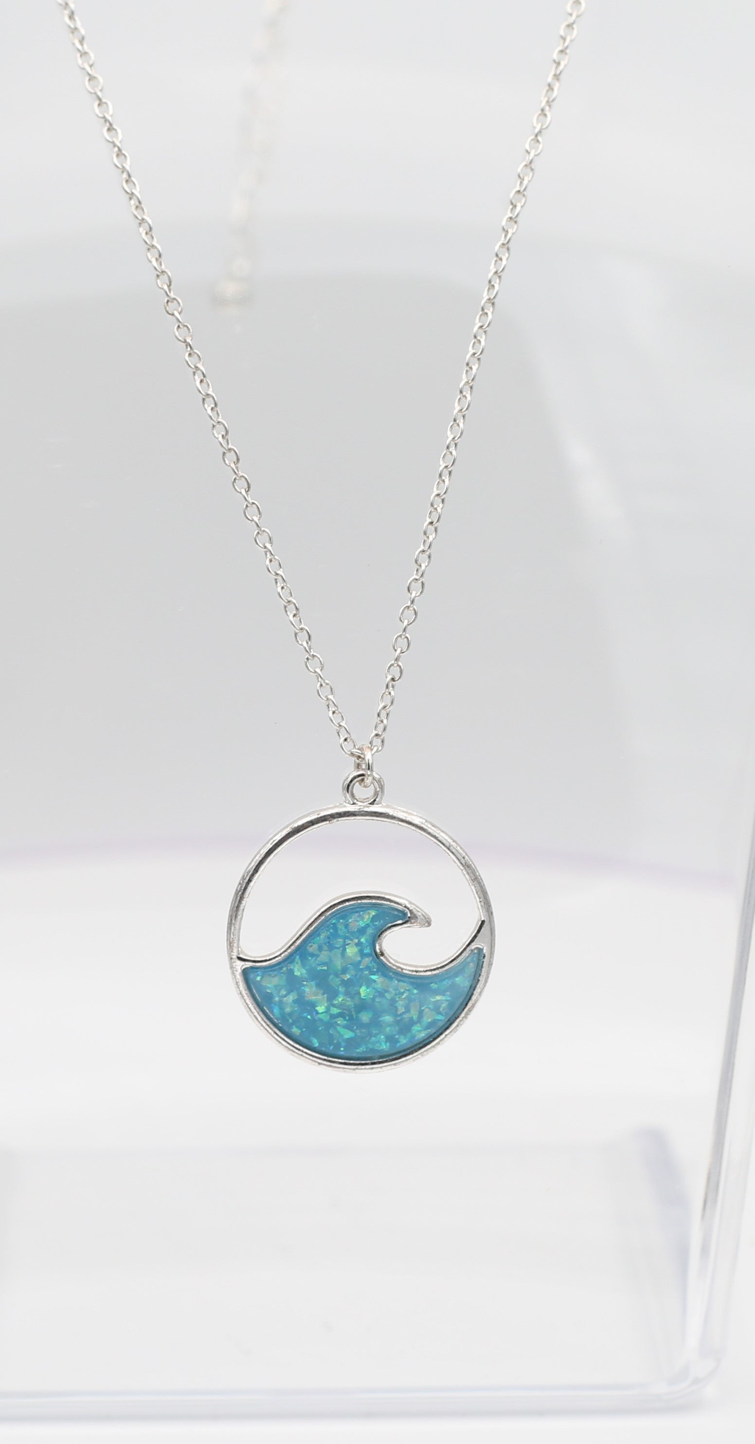 Sparkling Blue Ocean Wave Necklace & Earring Set