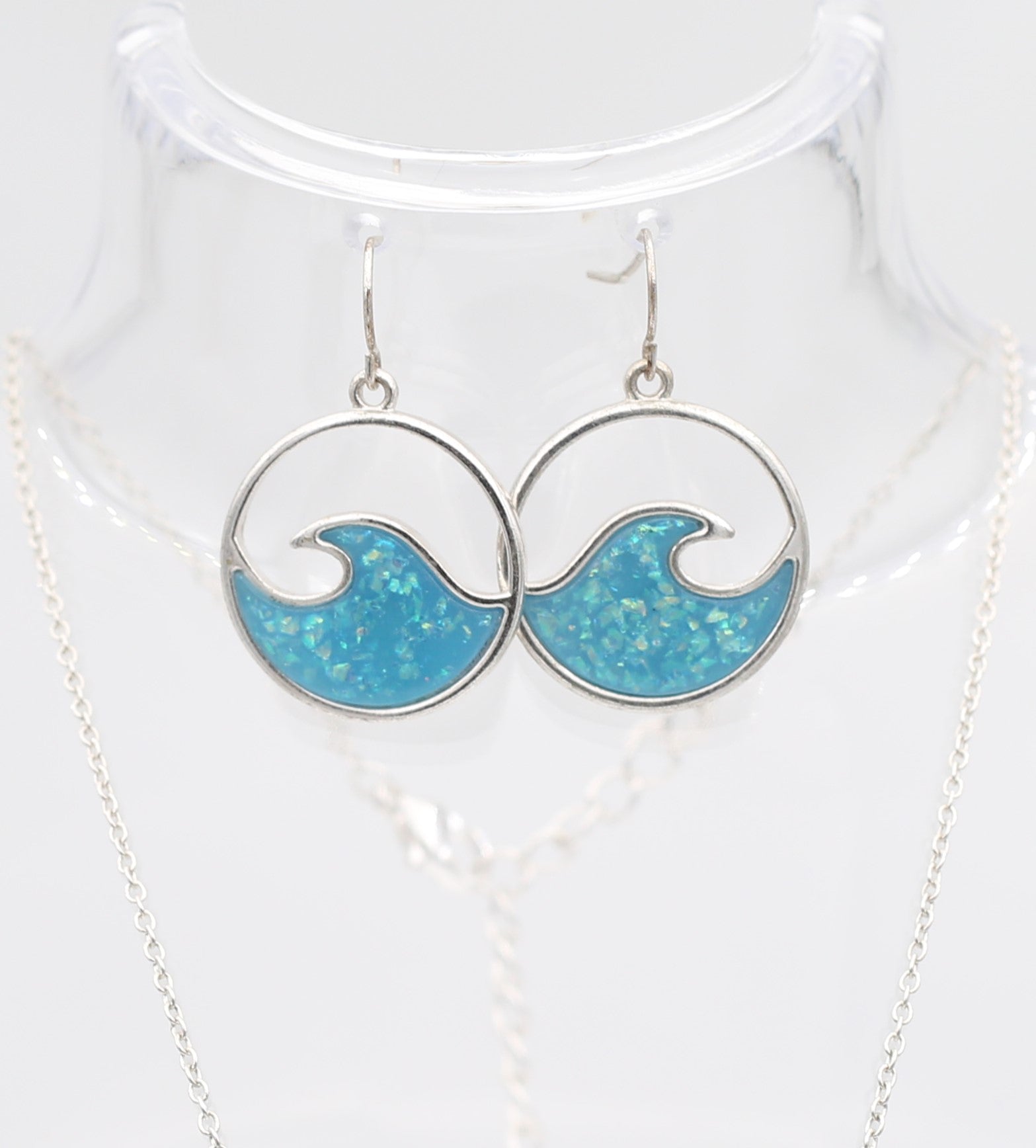 Sparkling Blue Ocean Wave Necklace &amp; Earring Set