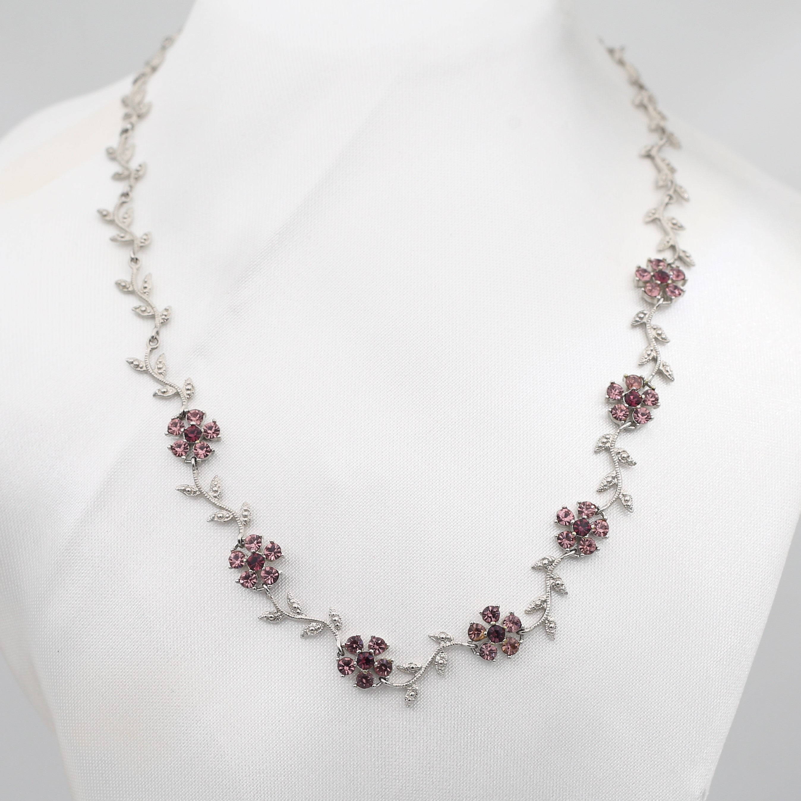 Ruby Rhinestone W/CZ Diamond Flower Necklace