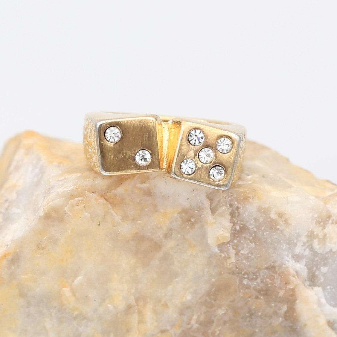 Cubic Zirconia Gold Plated Dice Ring