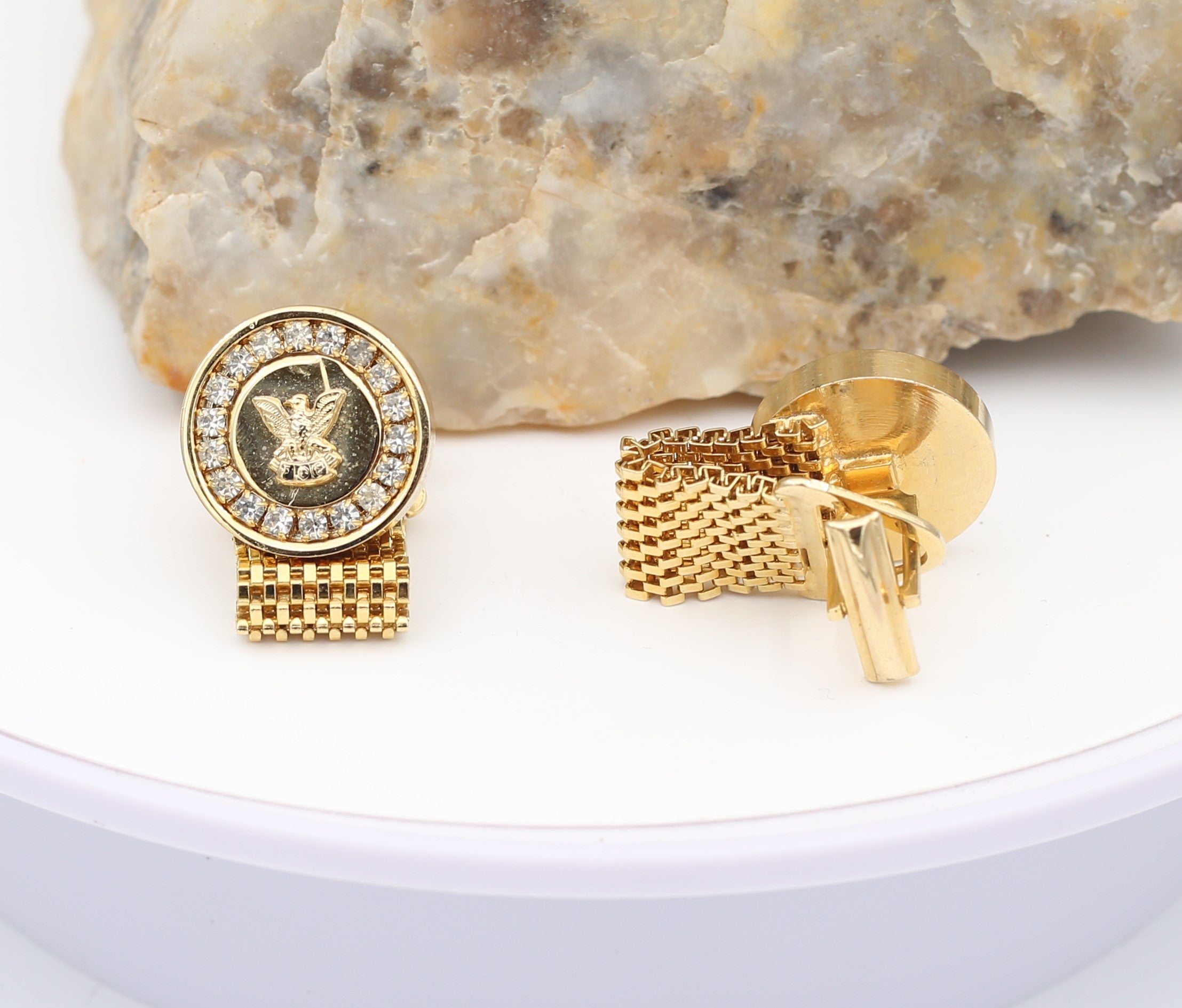 Gold Plated Eagle Cuff Links with cubic zirconia diamonds