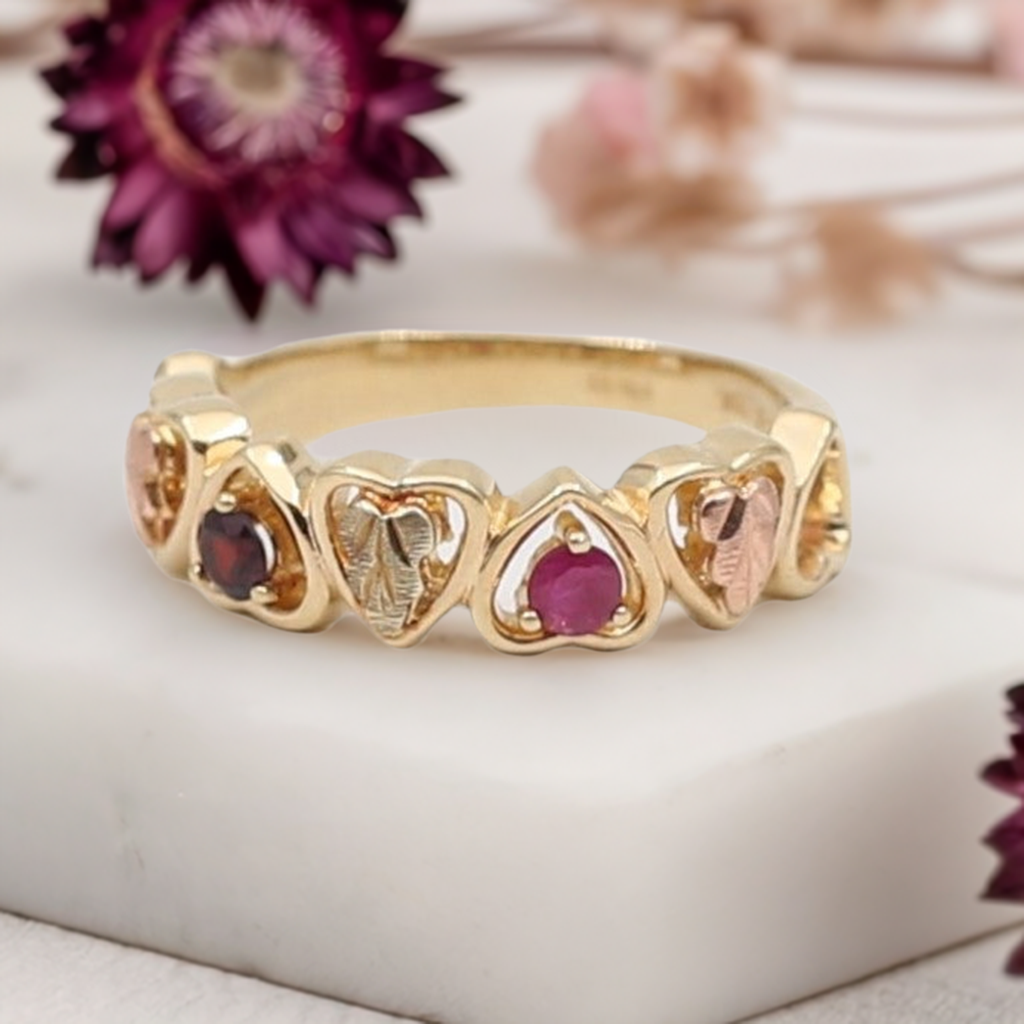 10K Gold Mother's Ring with 12K Black  Hills Gold Leaves
